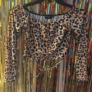 gently worn pretty little thing size 4 lace down cheetah crop top
